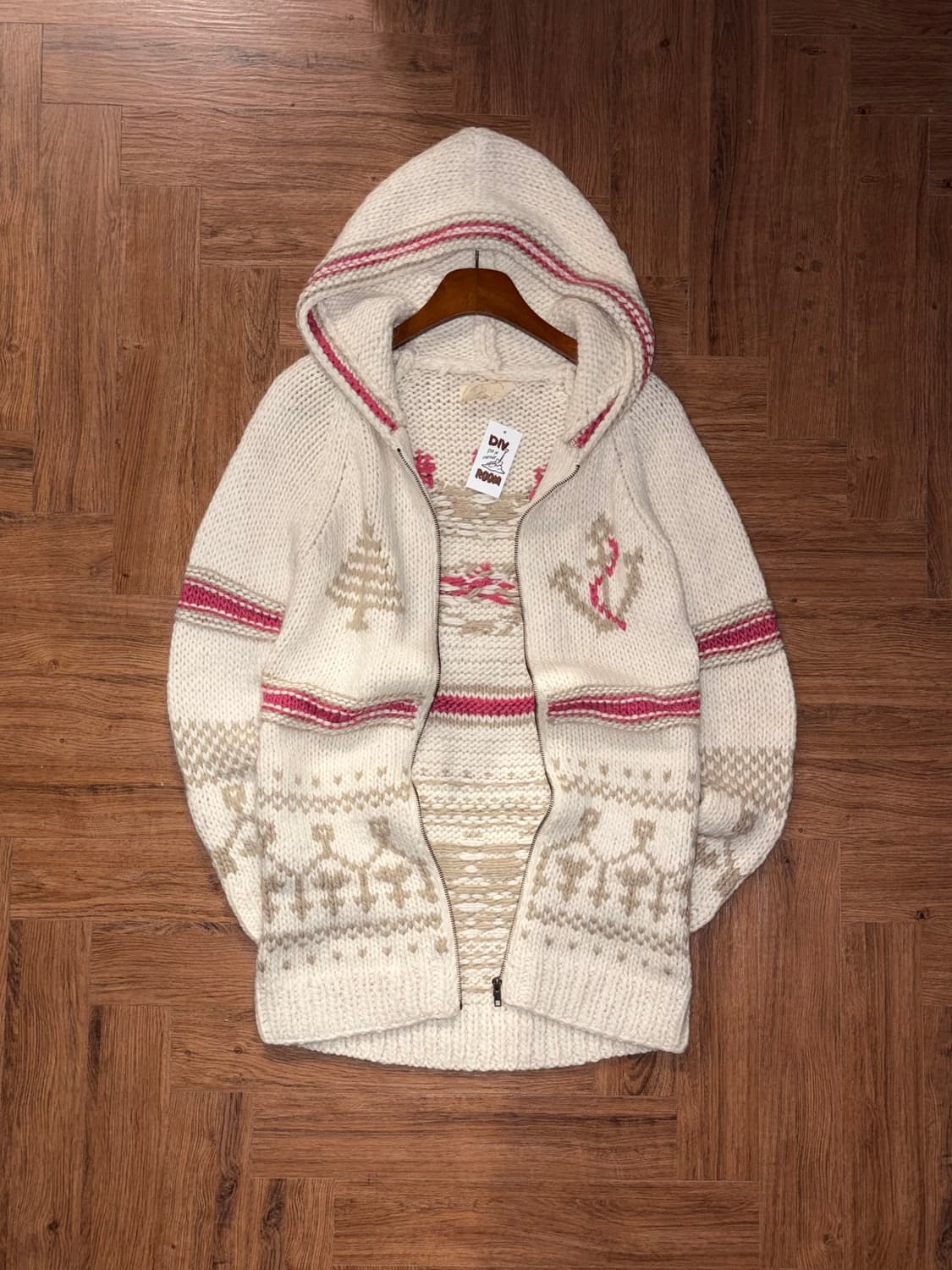 빈티지 노르딕 핑크 니트집업 상품이미지4