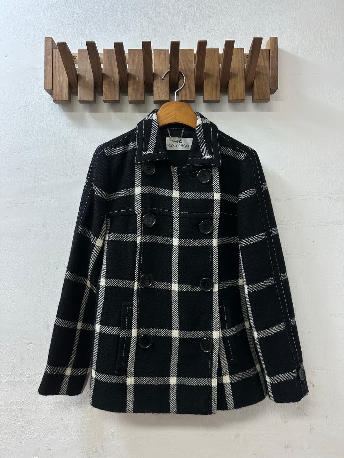 COURRÈGES 꾸레쥬 체크 울100% 더블 코트 japan 상품이미지1