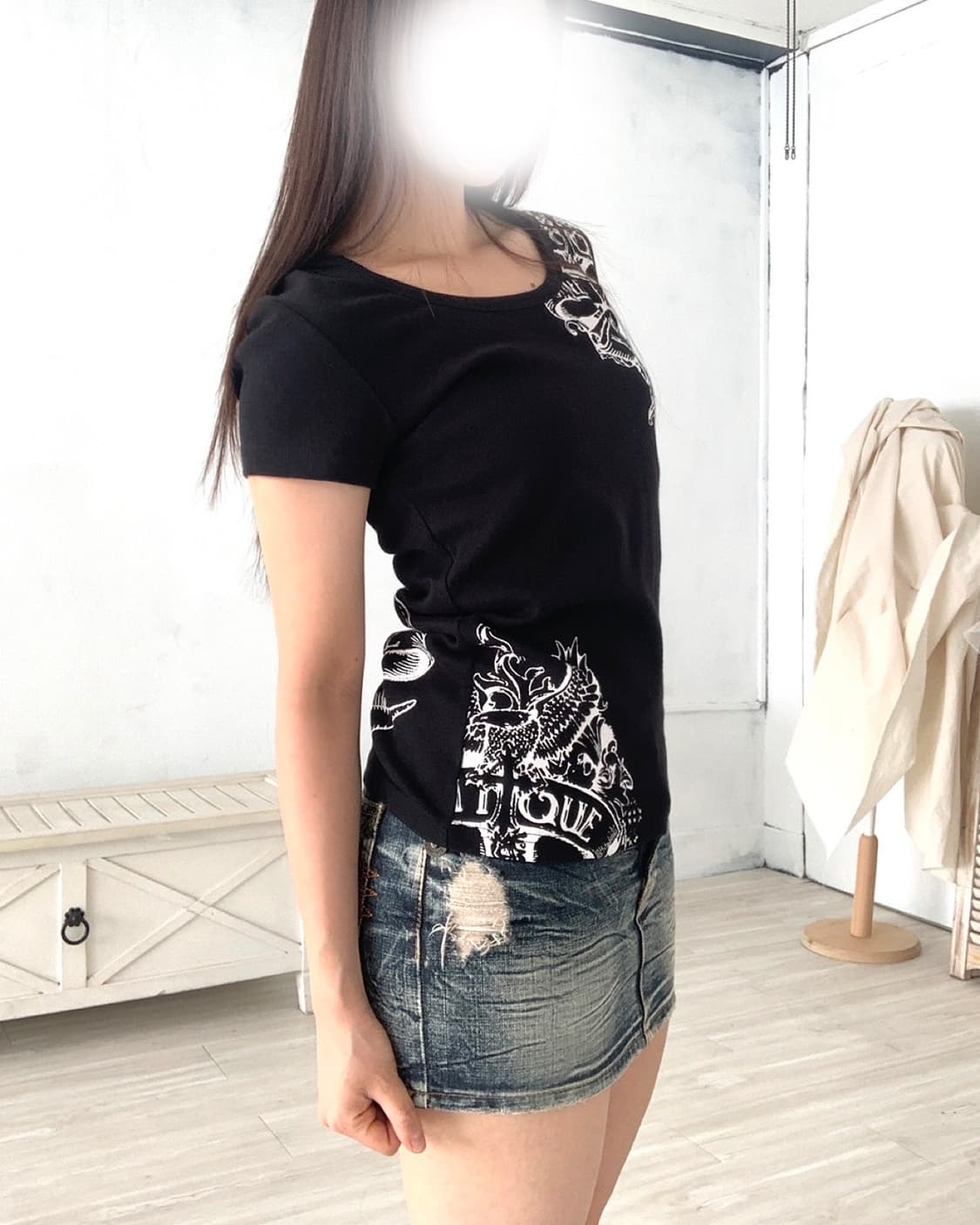 Glitz print hooded short-sleeve top 상품이미지7