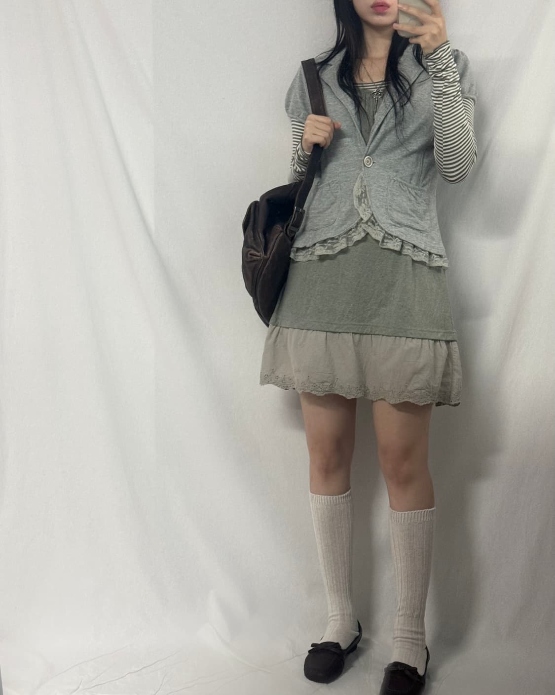 퍼프 슬리브 레이스 밑단 원버튼 자켓 상품이미지3