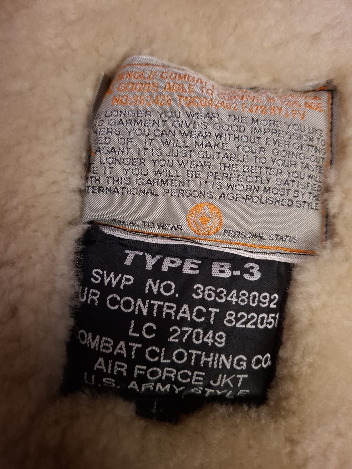 90's 일본판 미공군 B-3 TYPE 리얼레더 항공 폭격기 무스탕 상품이미지7