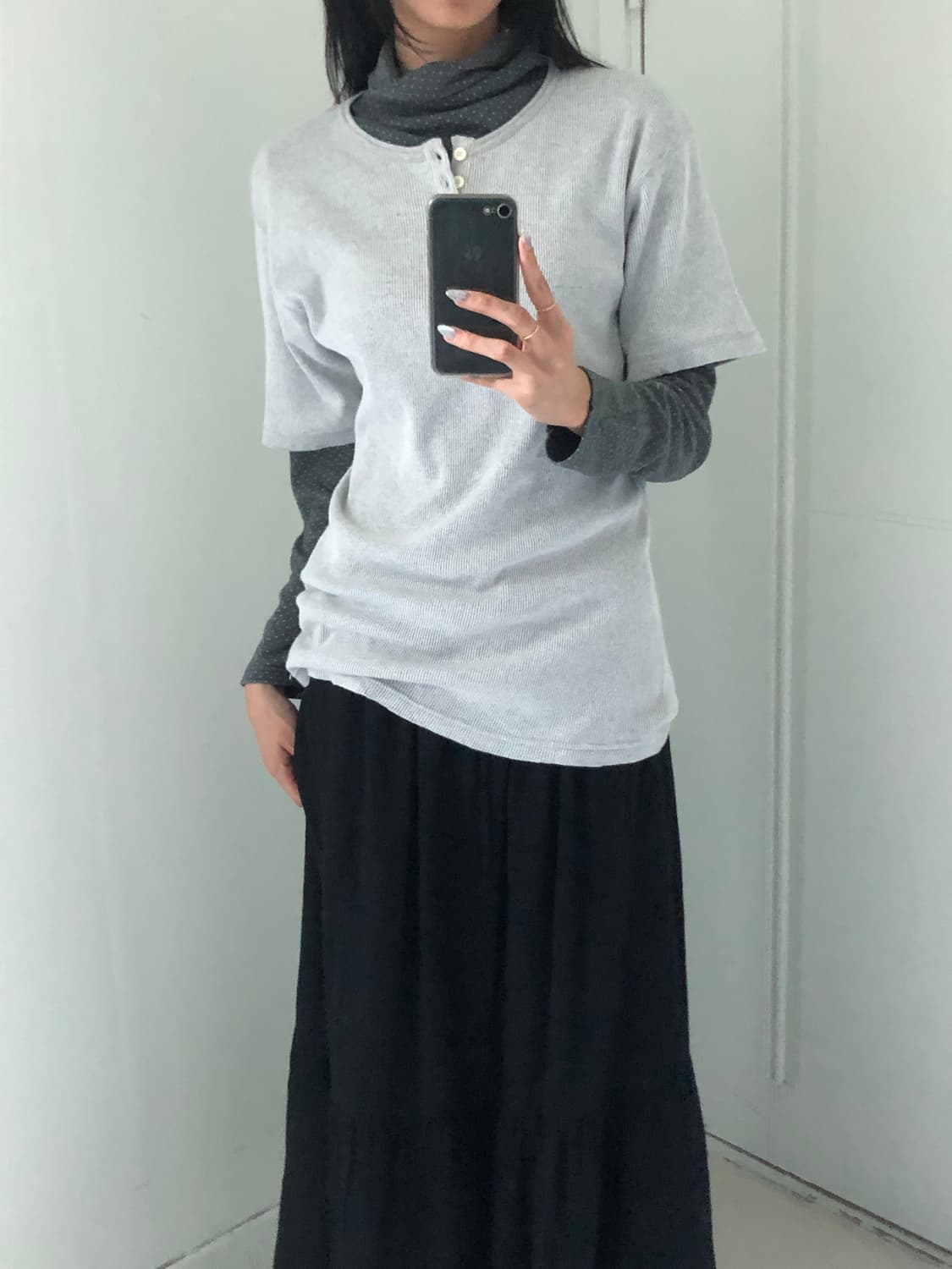 일본빈티지 진그레이 도트 터틀넥 상품이미지4