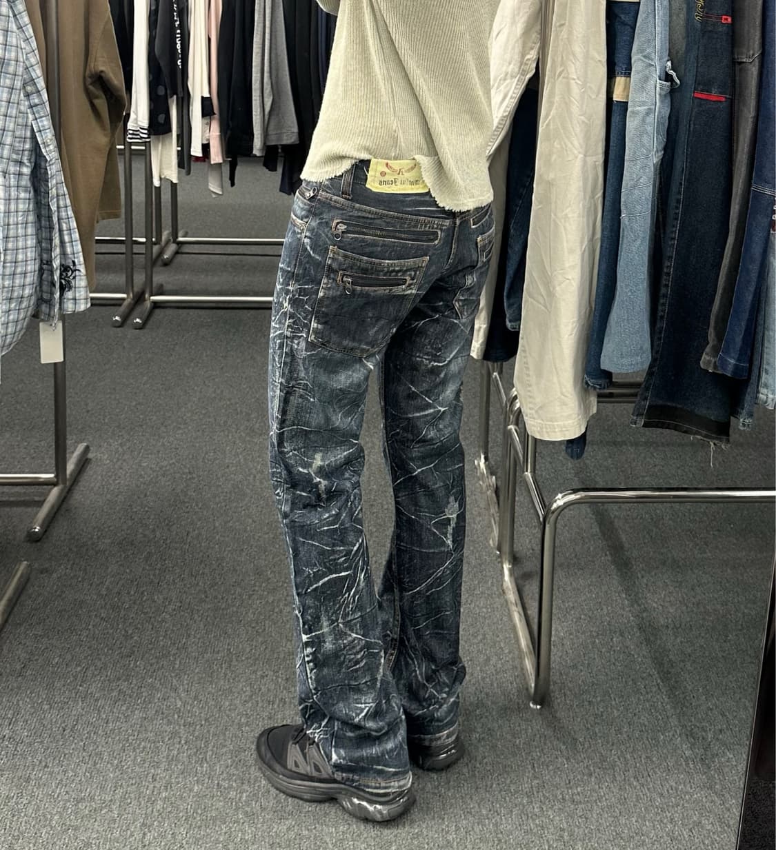 M)Japanese vintage 워싱 y2k 지퍼 디테일 데님팬츠 상품이미지1