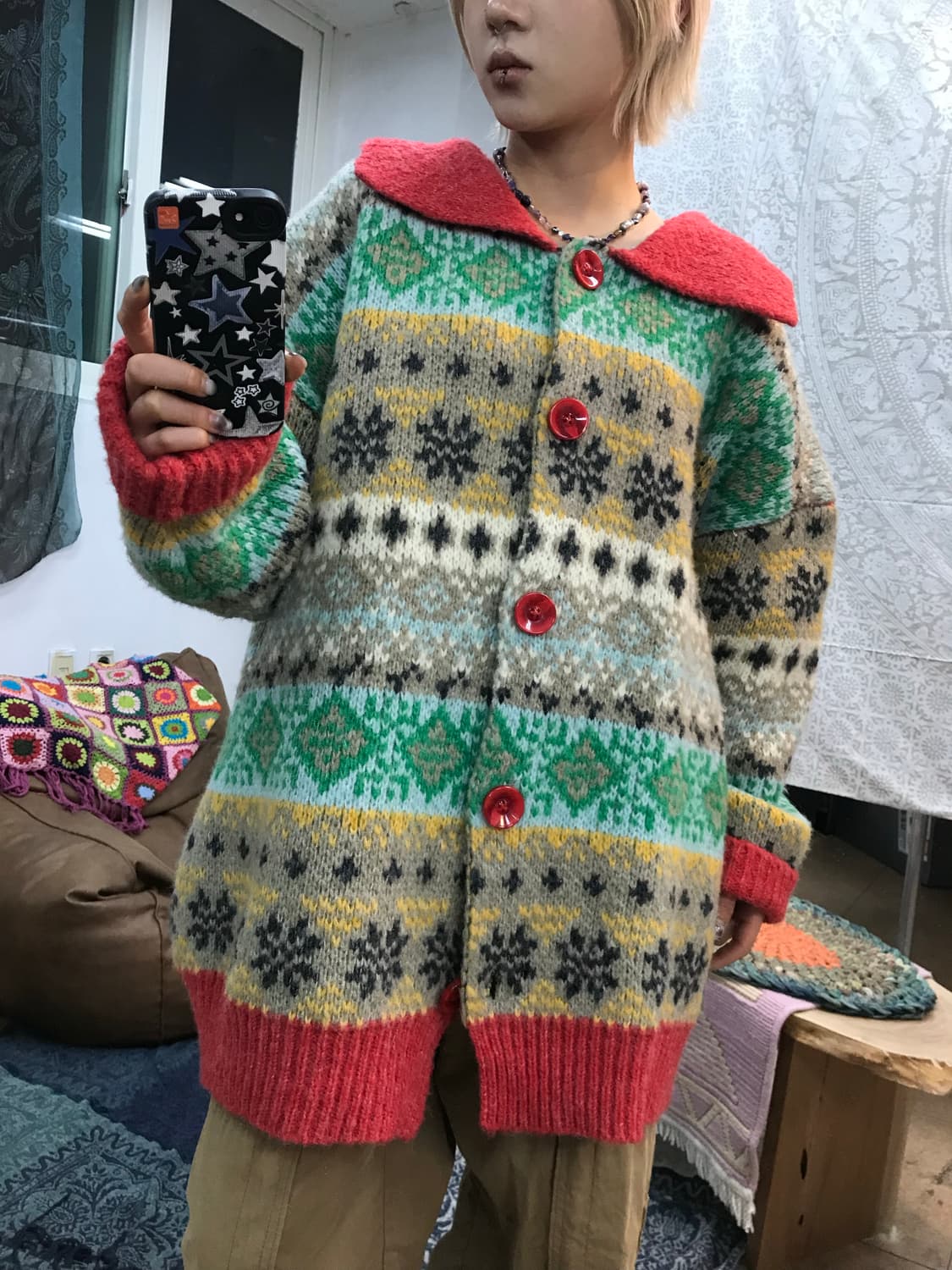 빈티지 에스닉 카라 니트 가디건  상품이미지1