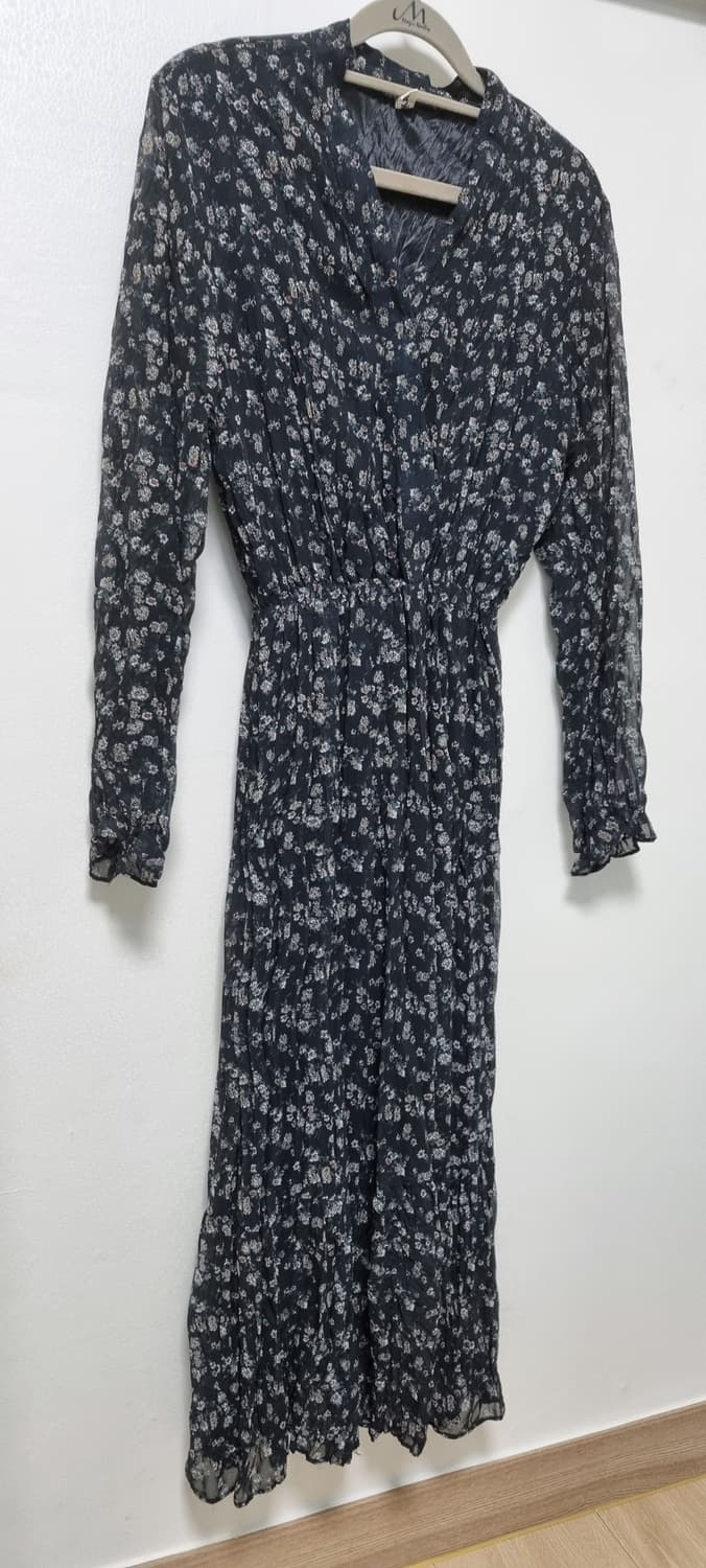 브이넥 주름 롱 원피스 상품이미지3