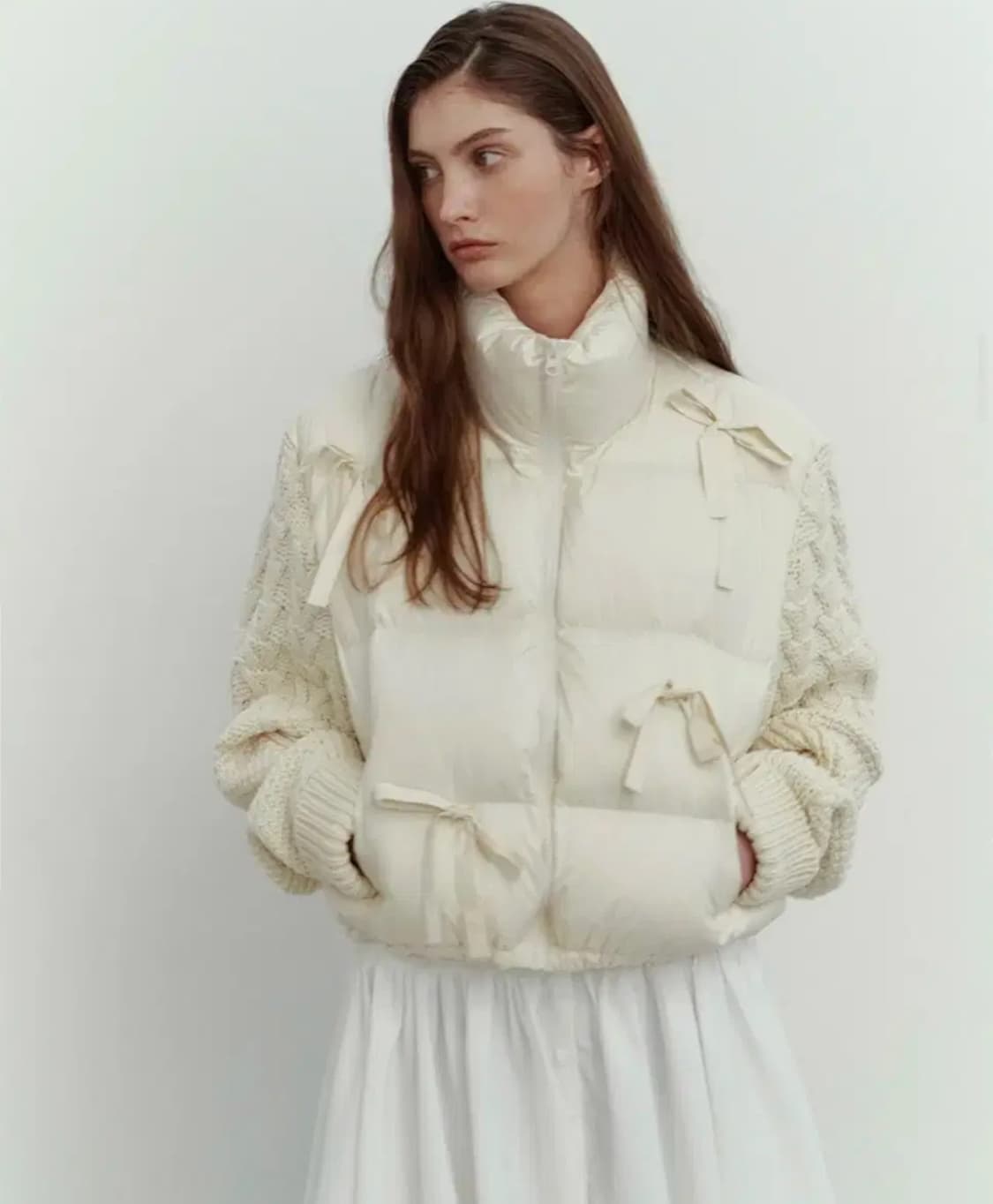 더티스 패딩 KNIT MIX RIBBON DUCK DOWN_IVORY 상품이미지1