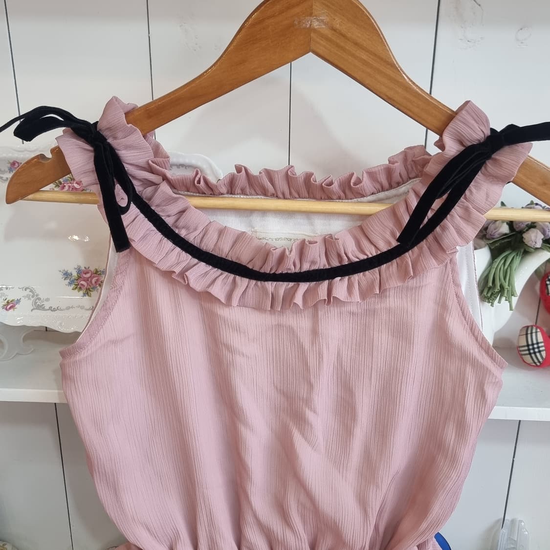 쉬폰 핑크 프릴 리본 원피스 상품이미지4