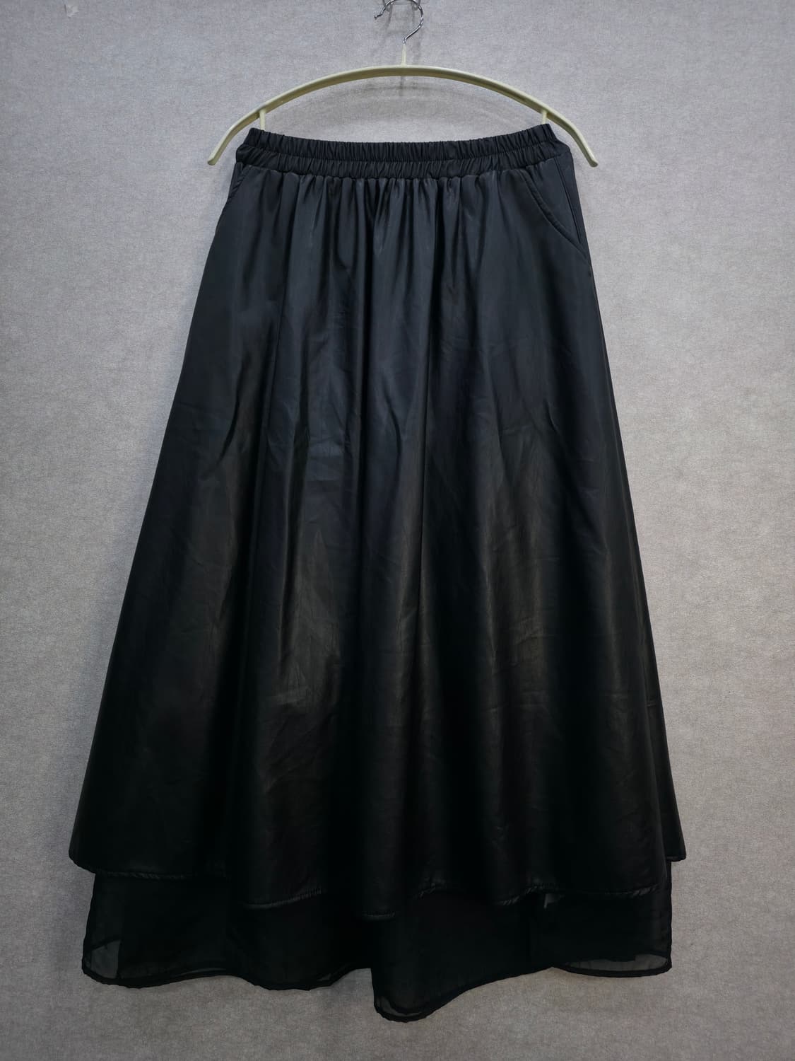 레이어드 시스루 레더 플레어 롱 스커트 상품이미지1