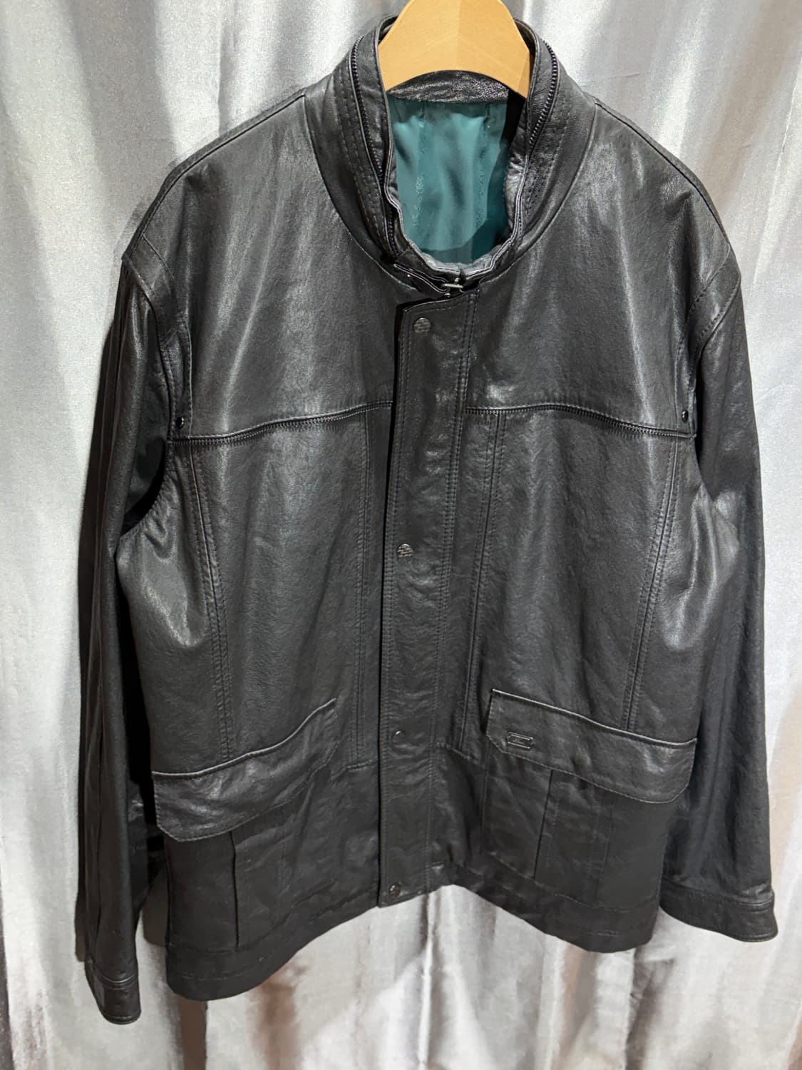 XL 인디언 블루 벨티드 카라 램스킨 레더자켓 상품이미지7