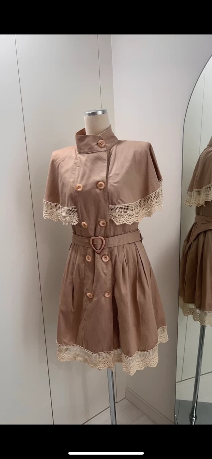 빈티지 레이스 핑크 트렌치 원피스 상품이미지1