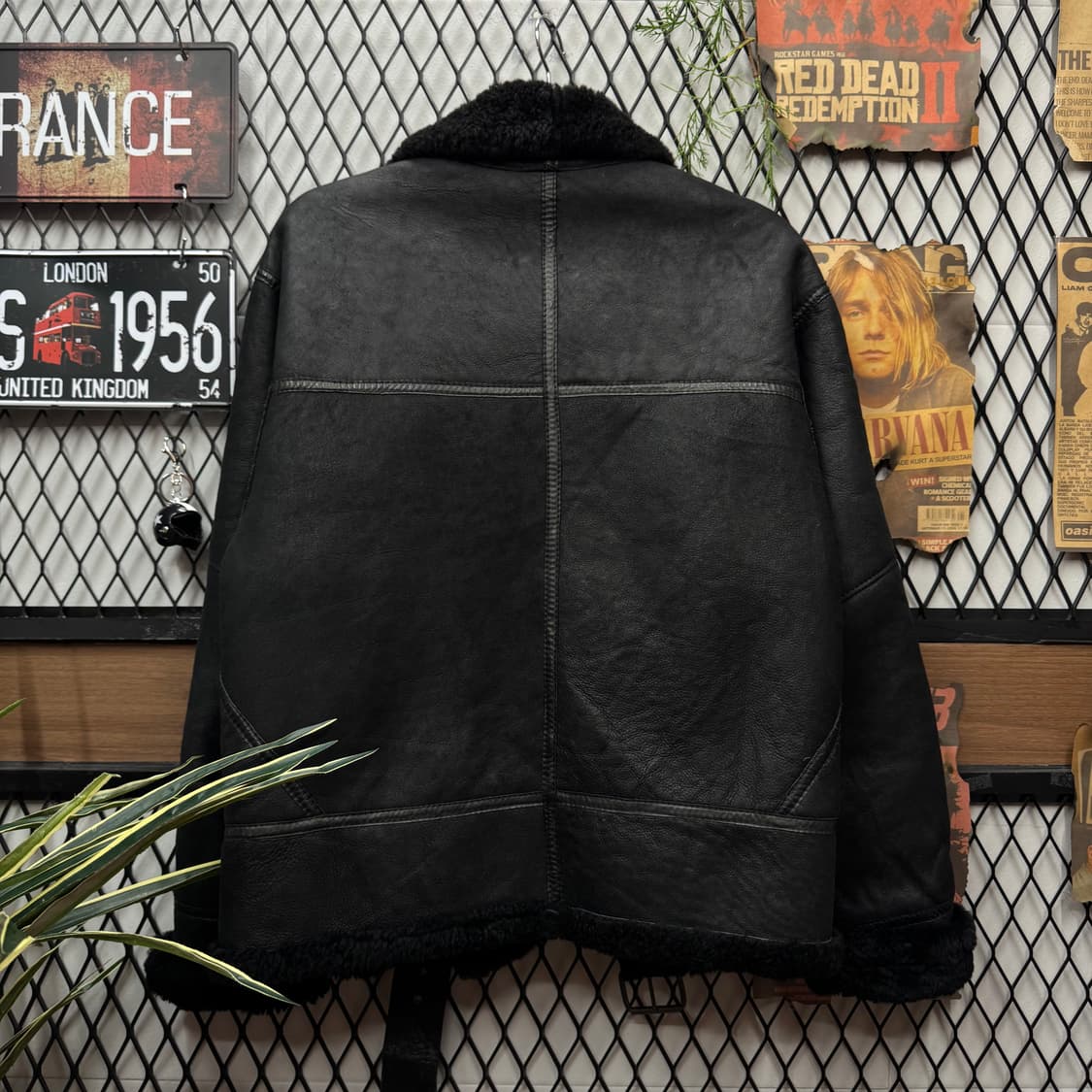 90s USA VINTAGE B-3 타입 항공 레더 스웨이드 무스탕 블랙 상품이미지2