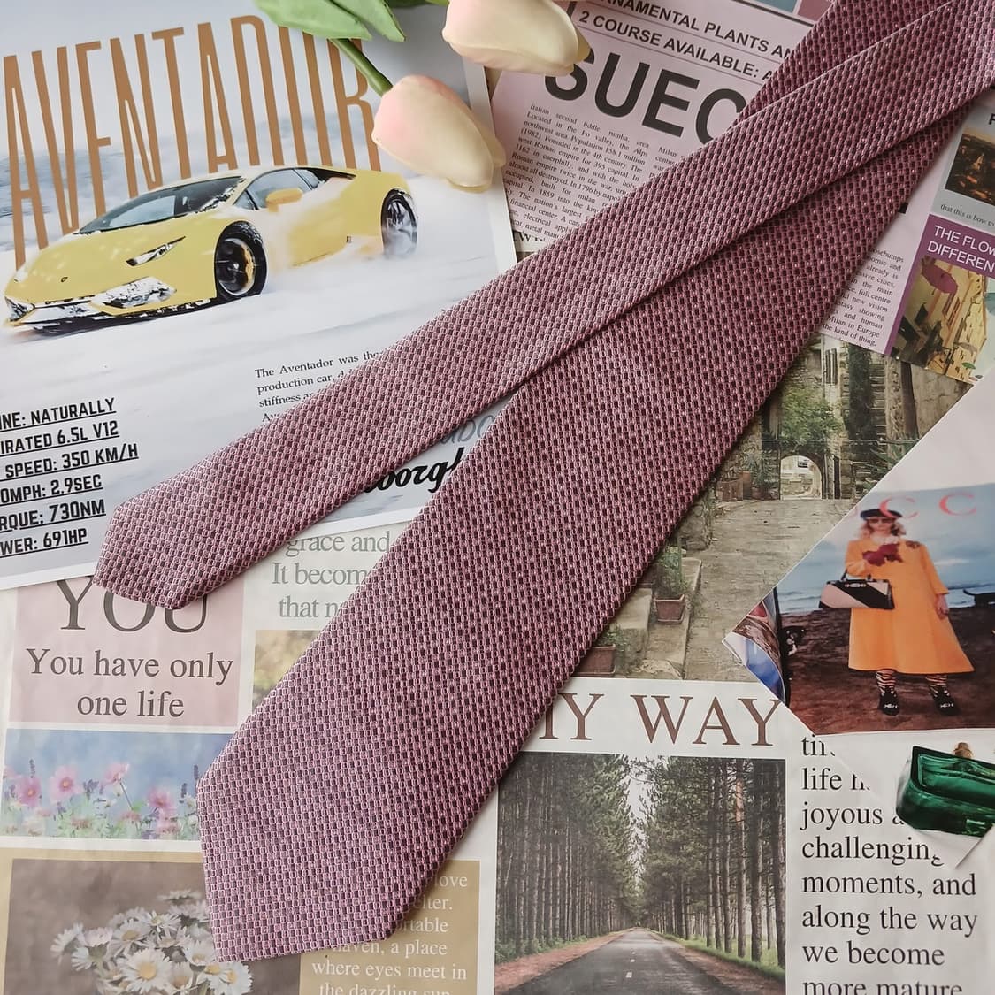 메트로시티 실크 핑크 자카드 패턴 넥타이 8.2cm A+등급 A19728 상품이미지3