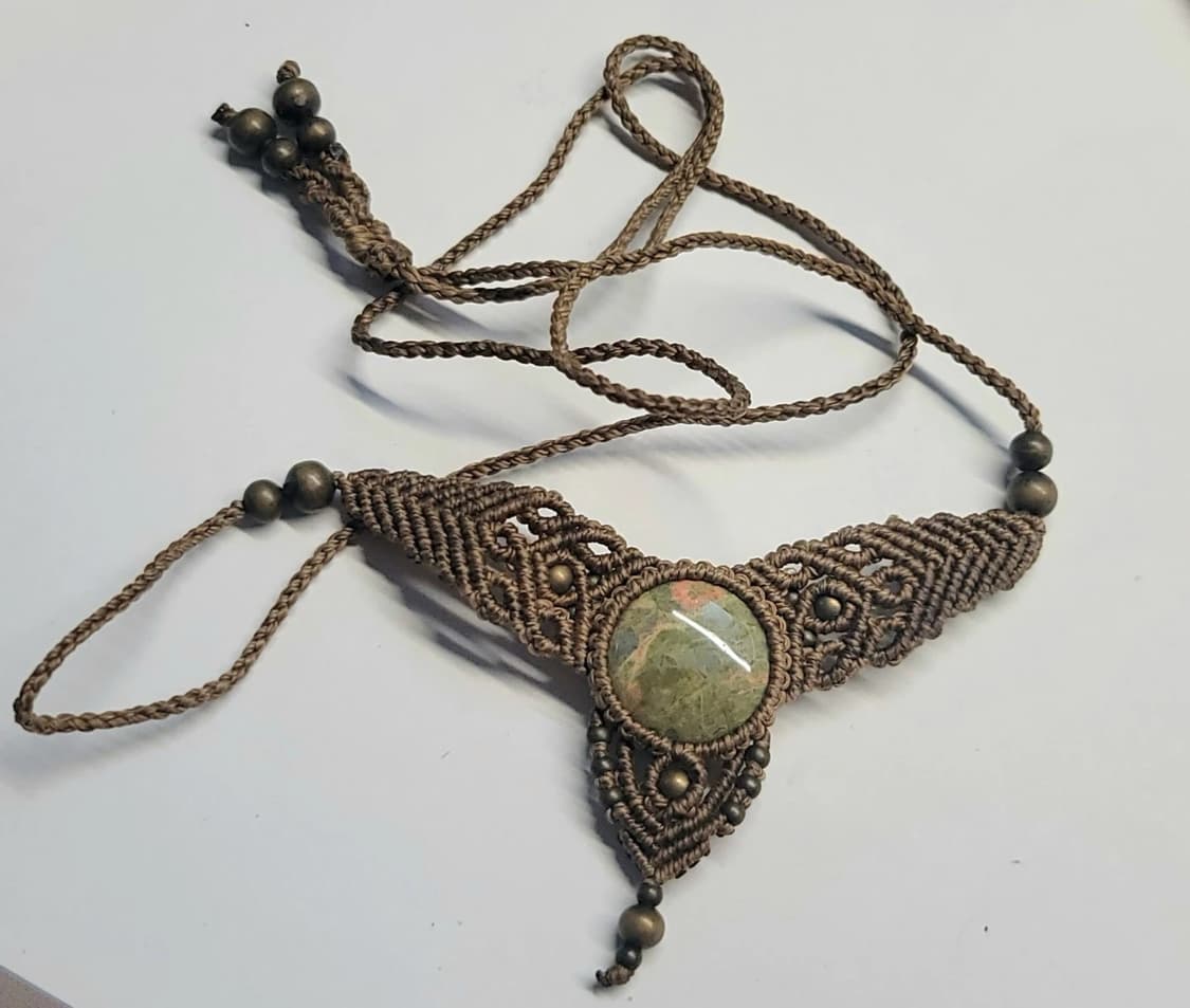 천연 원석 우나카이트 매화석 마크라메 목걸이 초커 네크리스 그린 상품이미지2