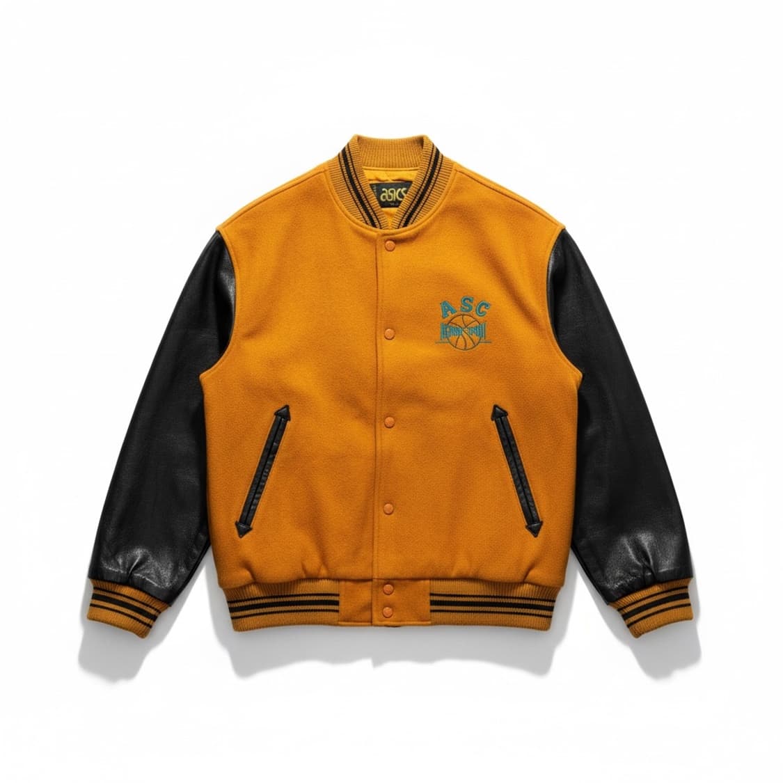 Asics 90s 베스킷볼 로고 카우레더 울 바시티 자켓 95 상품이미지1