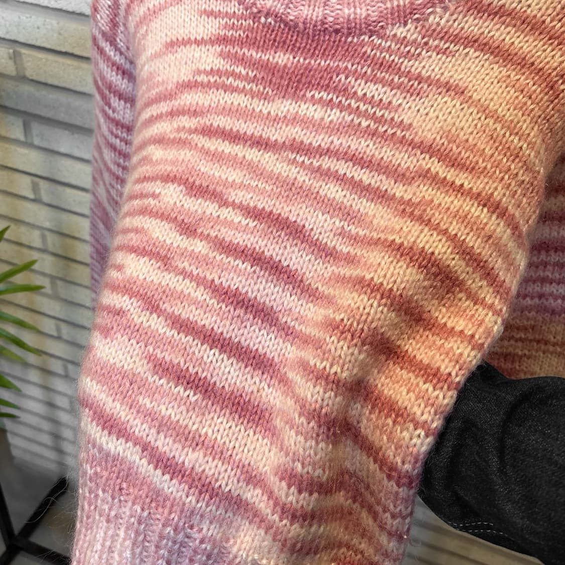 JPN VINTAGE 보카시 크롭 니트 라운드넥 믹스컬러 디테일 핑크 상품이미지6