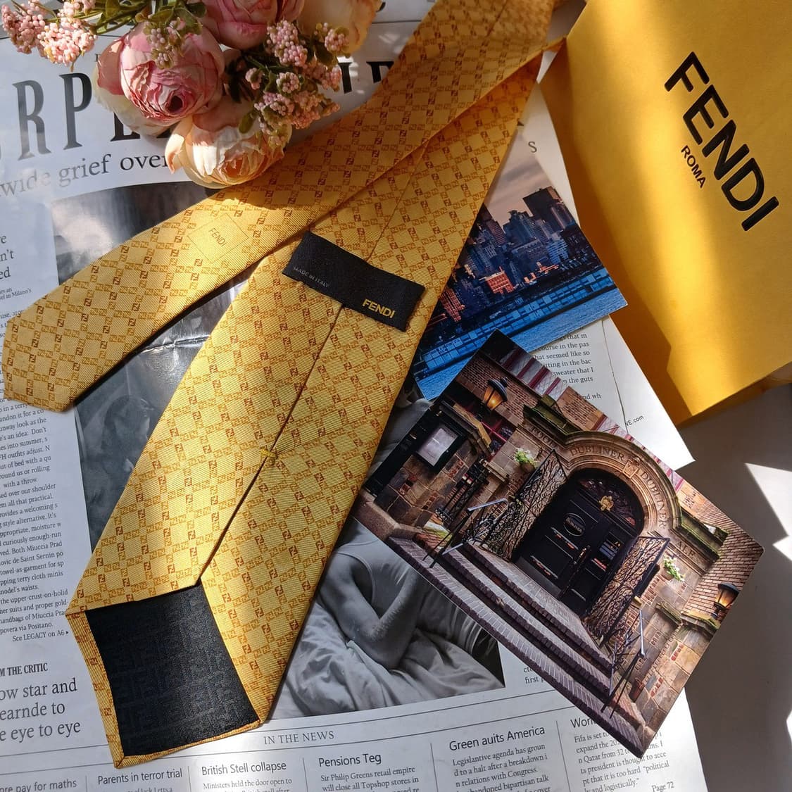 펜디 실크 옐로우 주카 로고 패턴 넥타이 9cm A+~A등급 E755
 상품이미지3