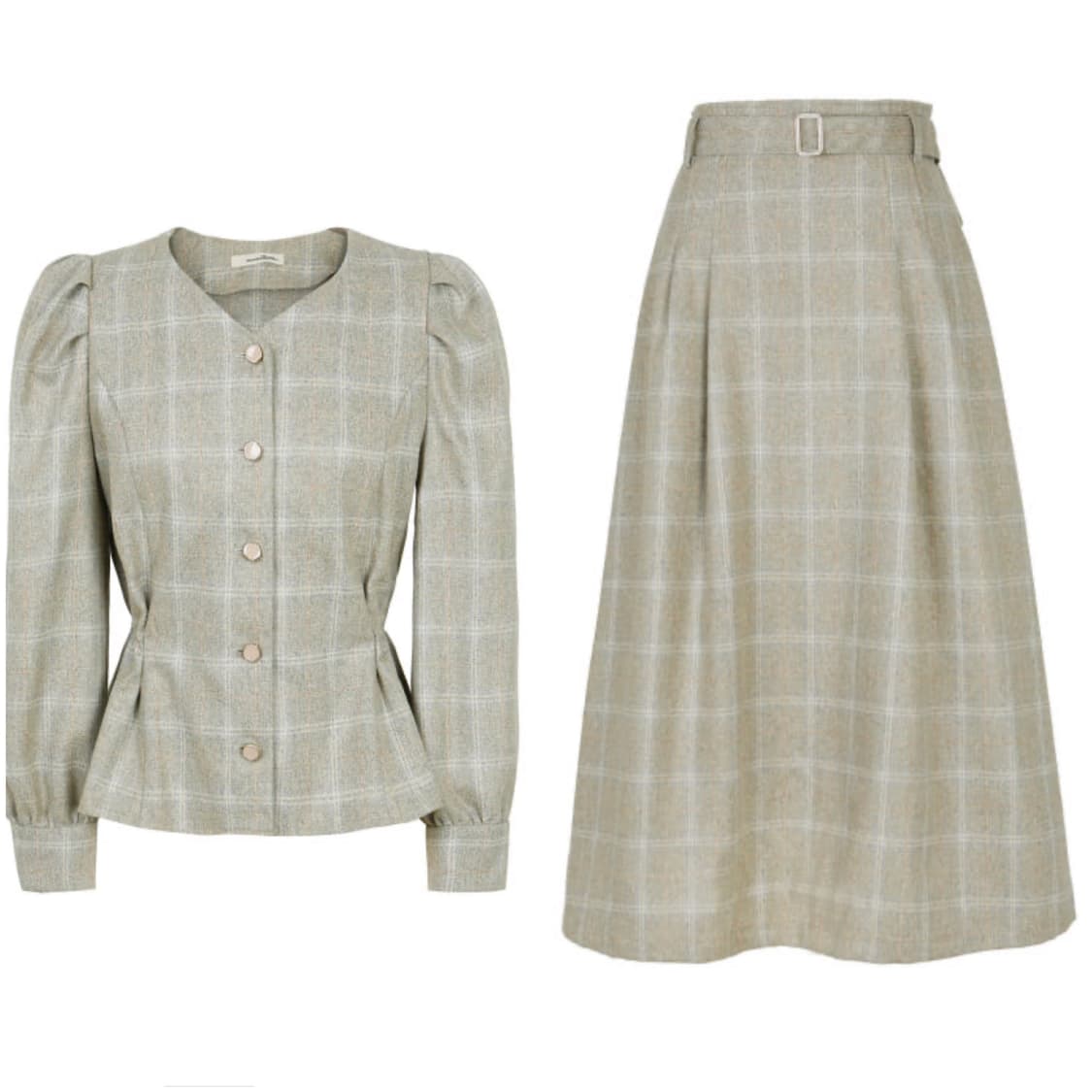 ROEM 로엠 체크블라우스 벨트치마 세트 셋업 상품이미지1