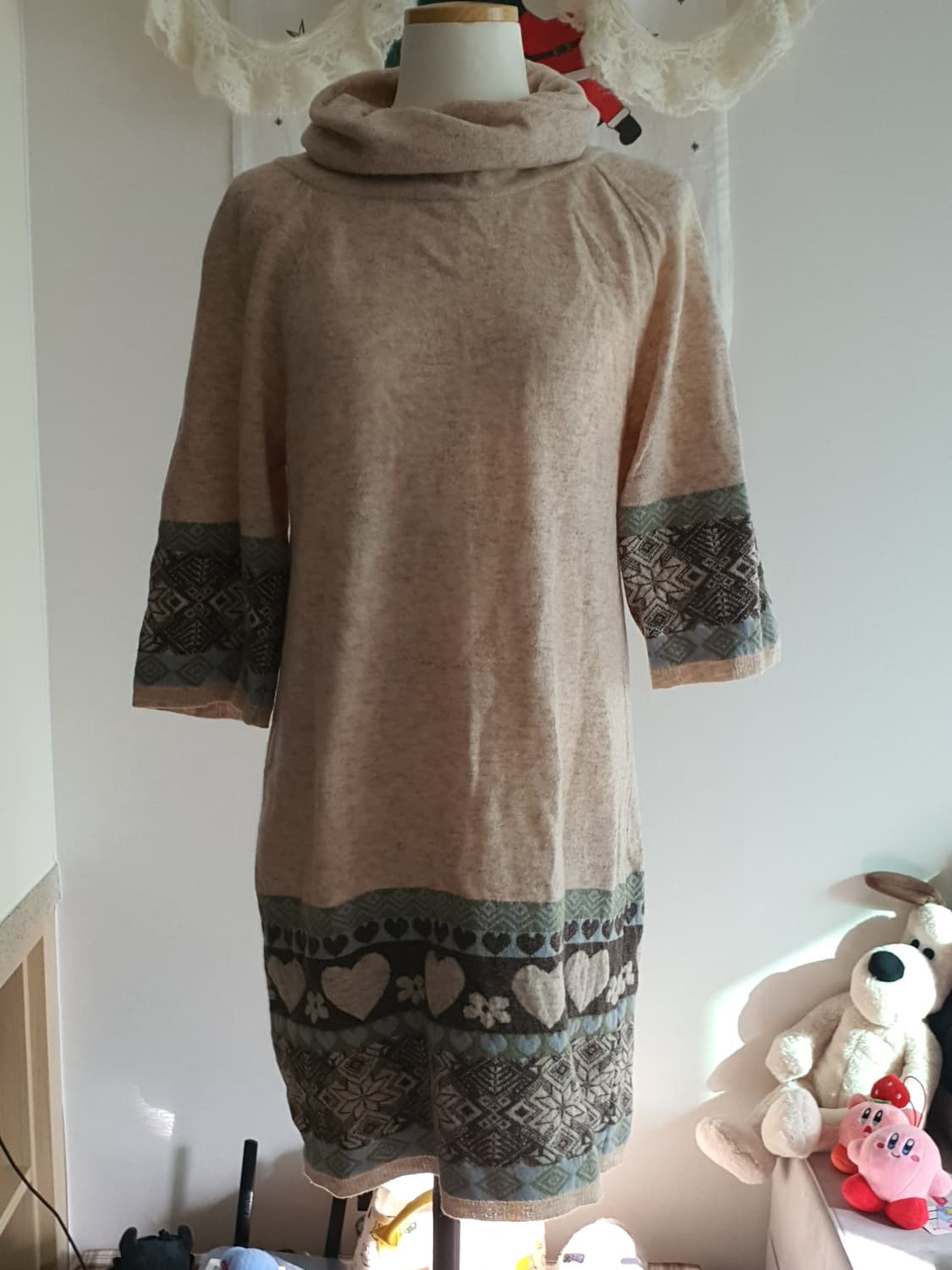 [히피룩] 패턴 롤넥 니트 원피스 보헤미안 니트원피스 상품이미지1