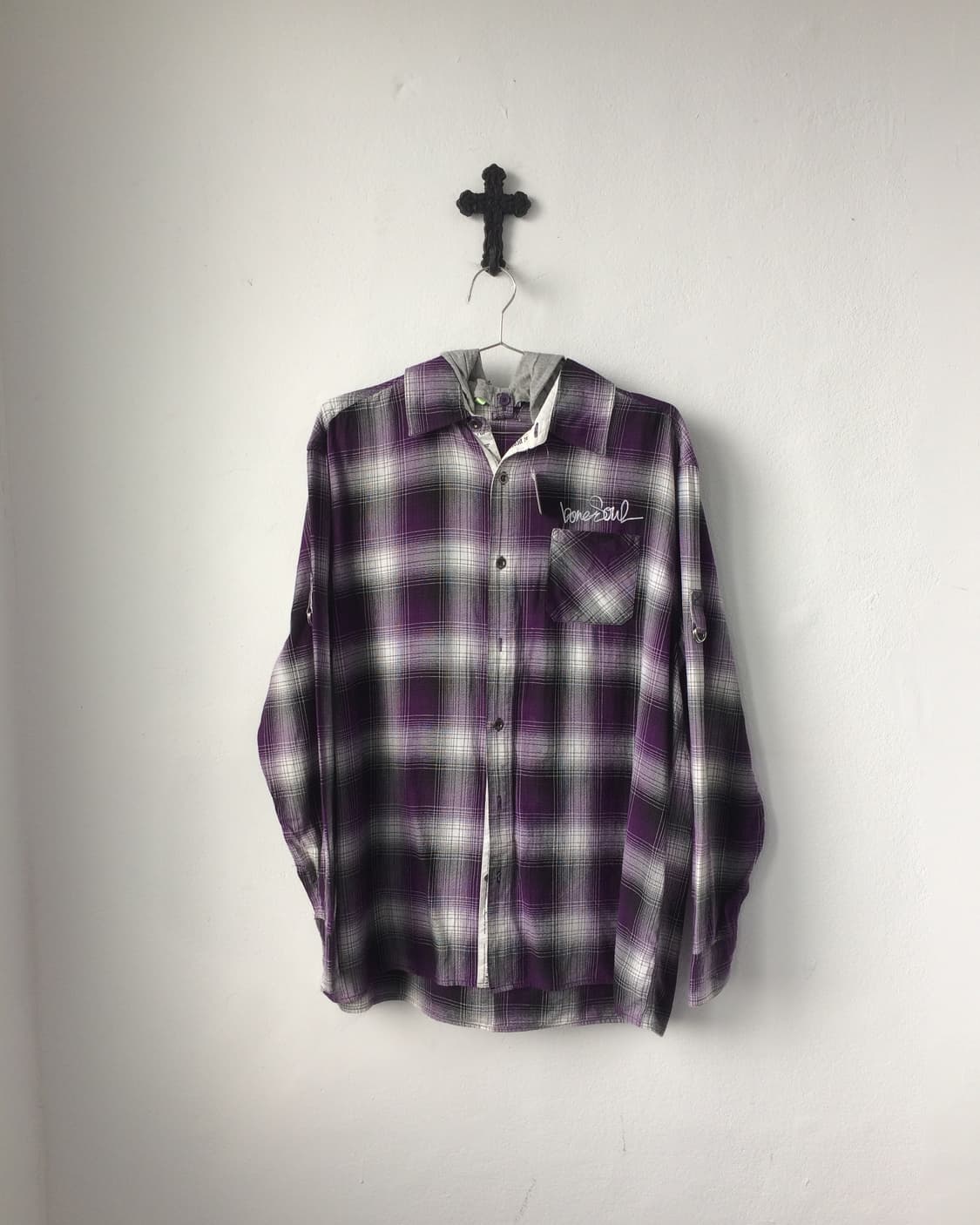 Back printing point check pattern hood l 상품이미지3