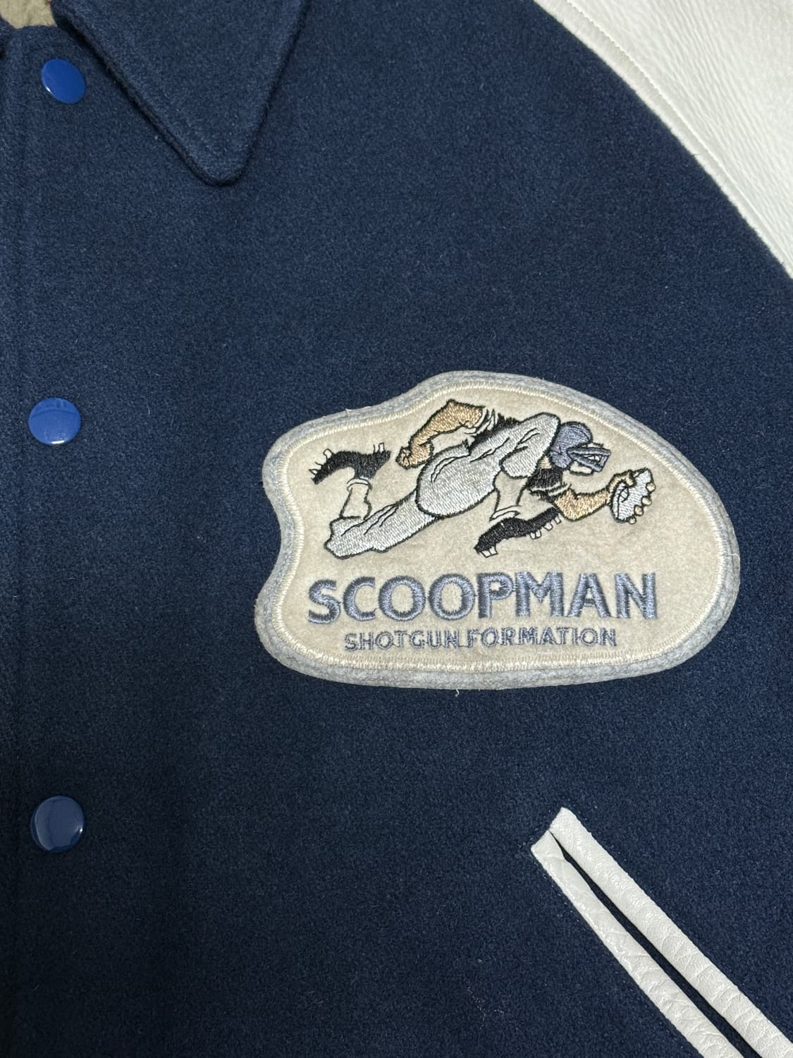 80s~90s 스쿱맨 샷건 네이비 울 레더 바시티 자켓 상품이미지4