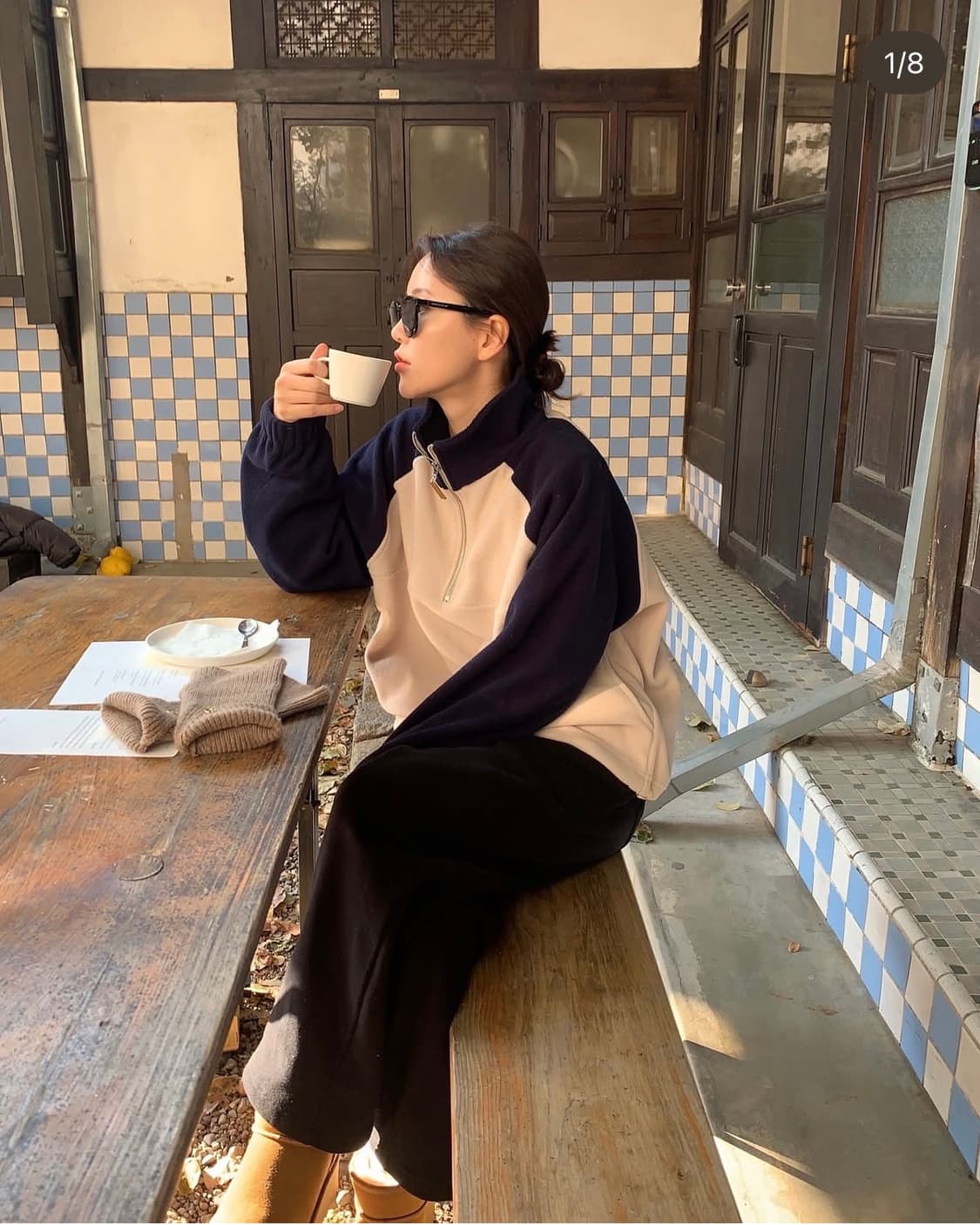 드혀니 플리스 하프 집업 리본빛 더바넷 시엔느 상품이미지1