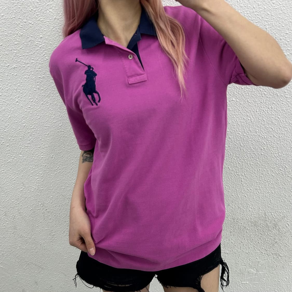 폴로 랄프로렌 네이비 빅포니 퍼플 카라반팔 XL 상품이미지1