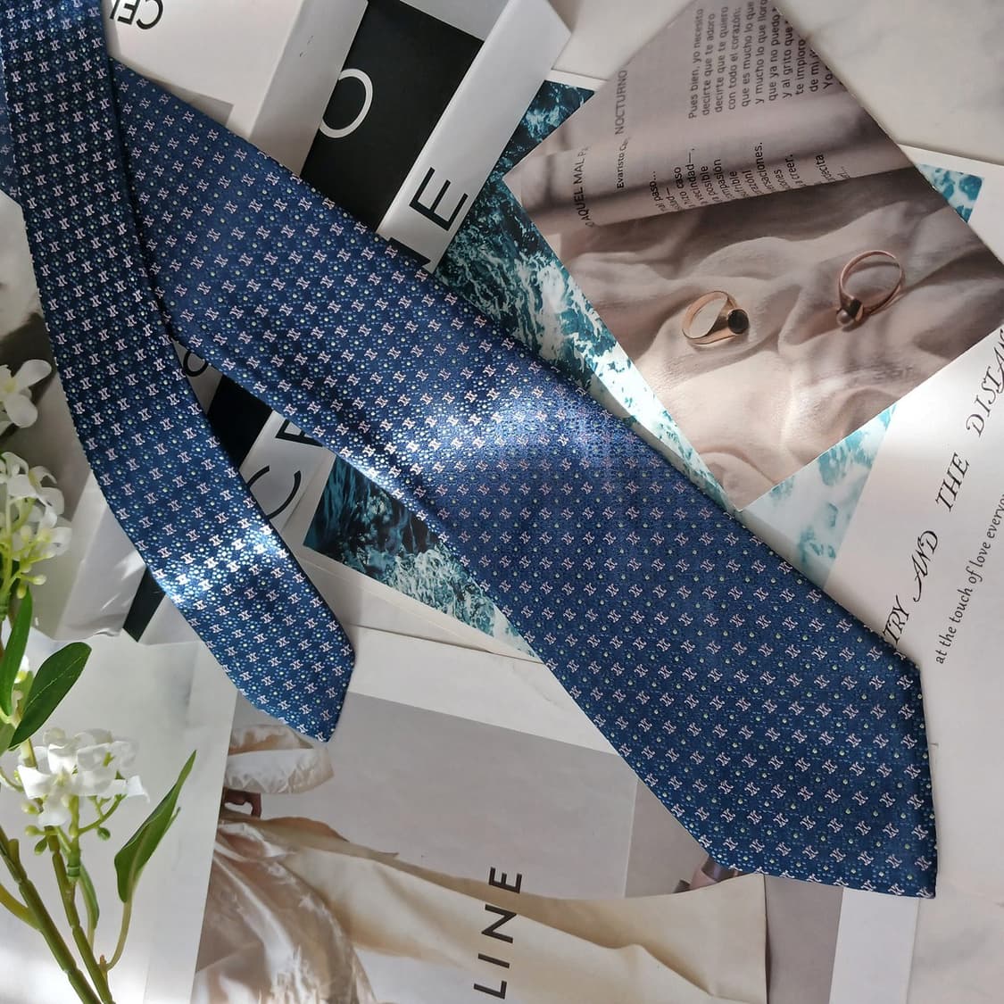 셀린느 실크 네이비 트리오페 패턴 넥타이 8.8cm A+~A등급 E712 상품이미지2