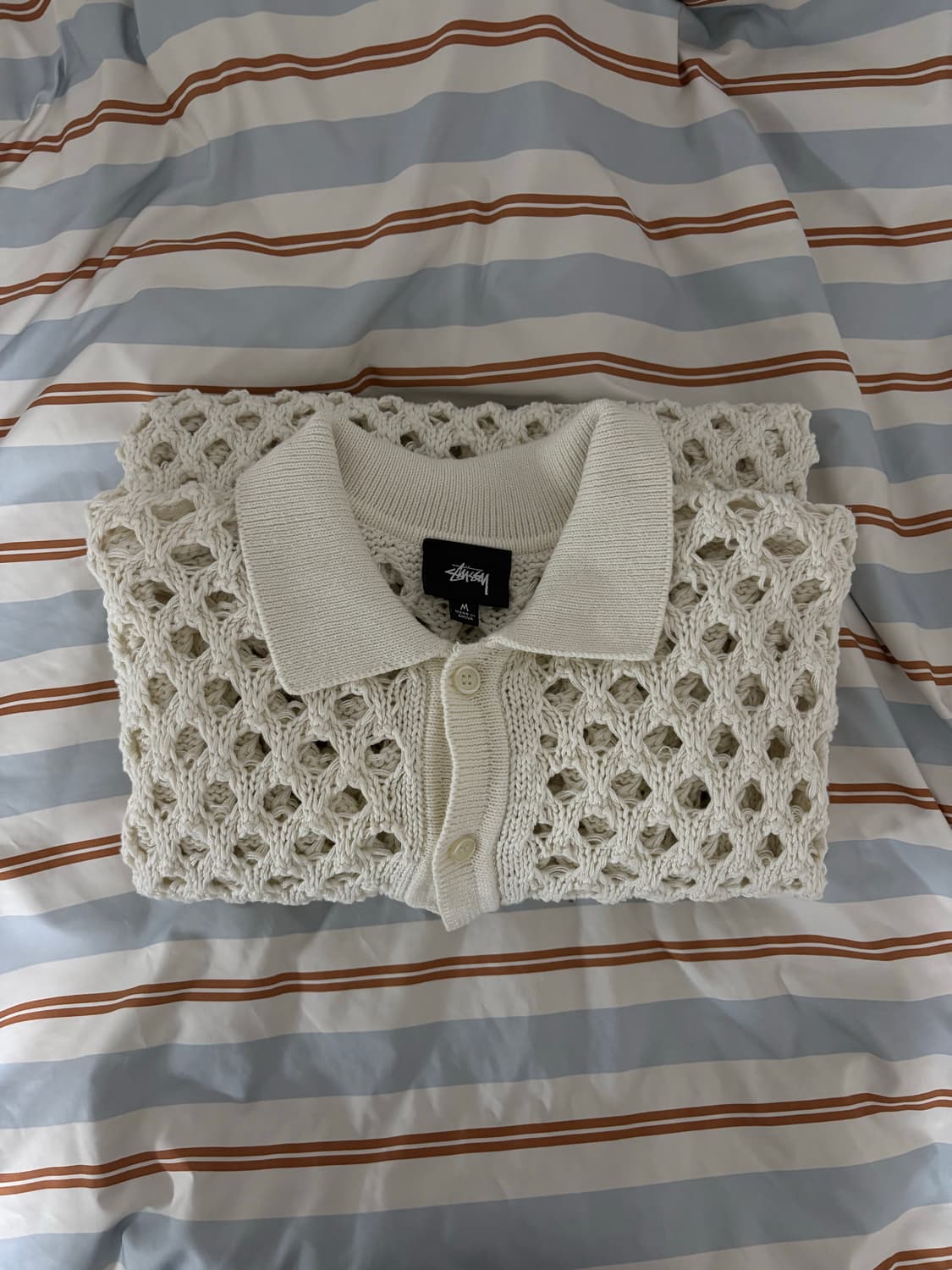 스투시 빅 메쉬 폴로 스웨터 아이보리 상품이미지4