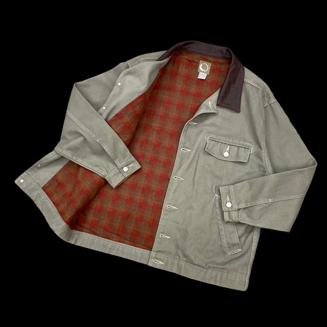 빈티지 아메카지 레더카라 카키 트러커 자켓 상품이미지2