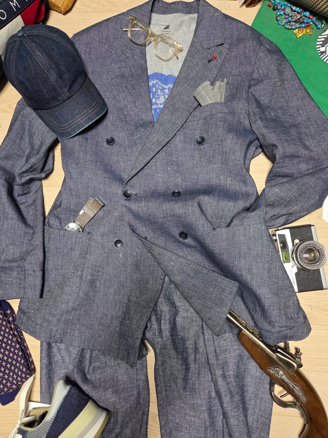 (새상품)ATP(ITALY) (세트)데님 더블브레스티드 셋업 자켓 블 상품이미지5