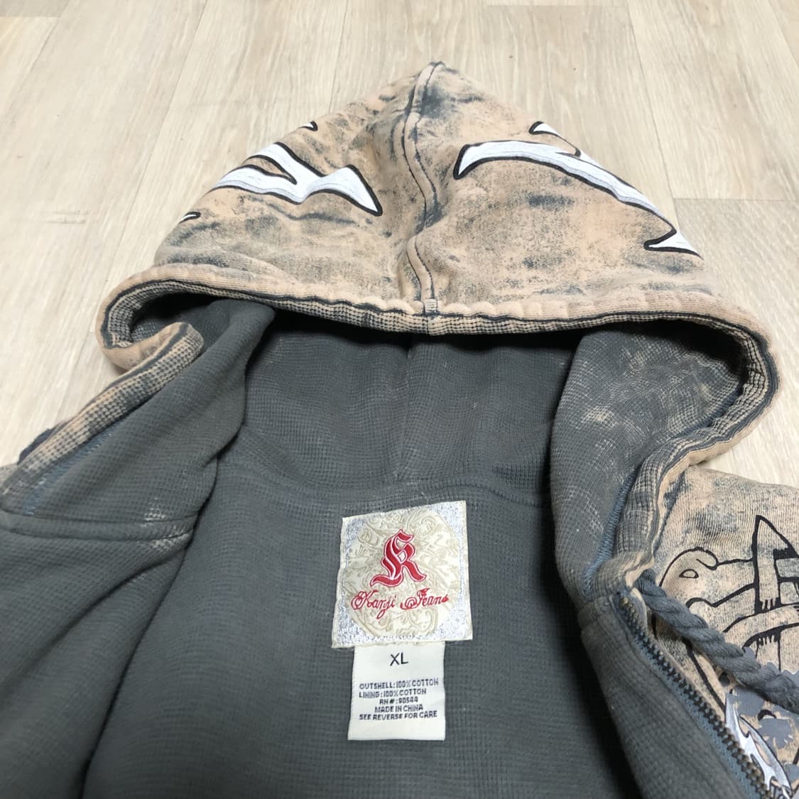(XL) 00's 칸지 컬렉션 하드 워시드 그런지 그래피티 후드 집업  상품이미지5