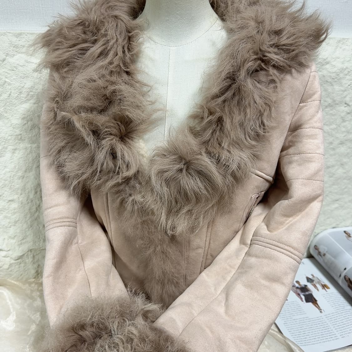 빈티지 로즈 핑크 토스카나 양털 스웨이드 무스탕 상품이미지2