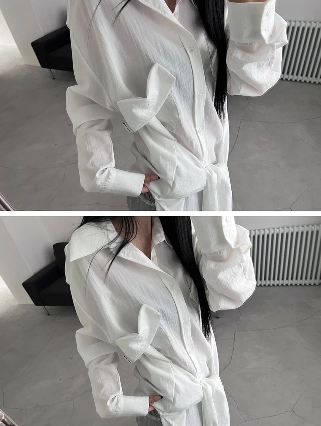 이네기 Tie-Waist Oversized Shirt (white) 상품이미지2