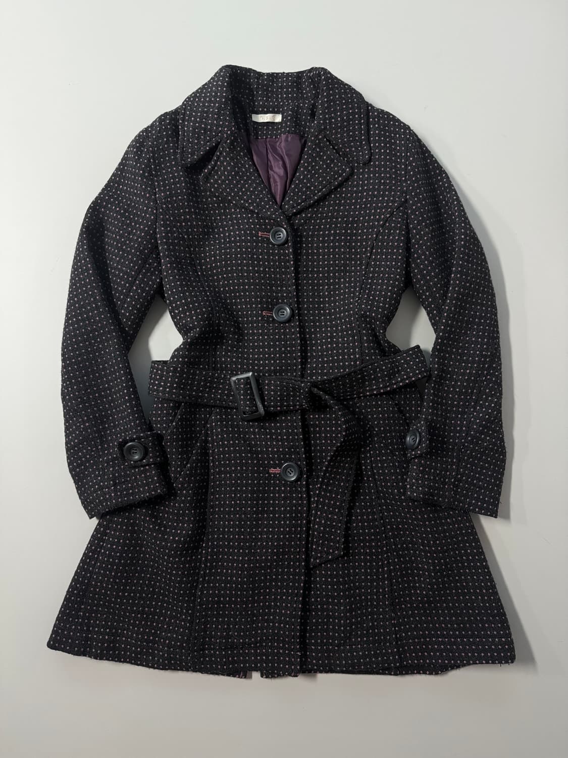 핑크 미니 도트 패턴 울 블렌디드 코트 상품이미지2