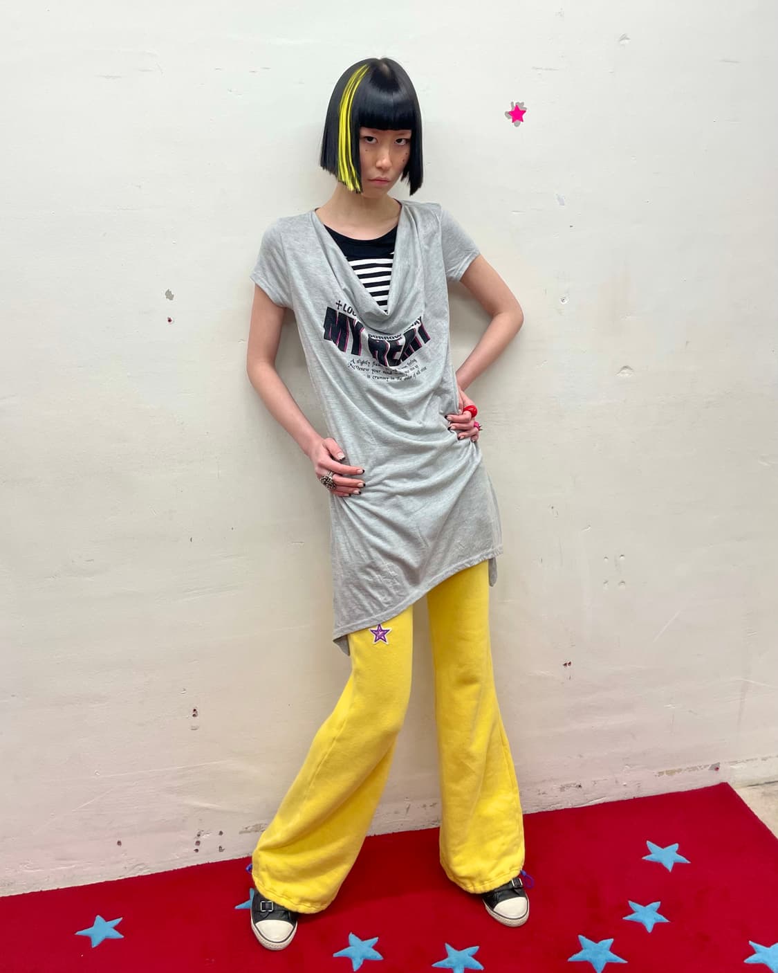 Stripe Layered Cross Grey T-Shirt 상품이미지6