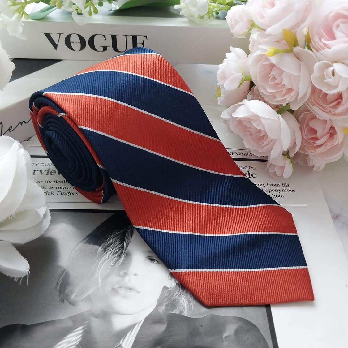 타미 힐피거 실크 네이비 스트라이프 넥타이 8.2cm A+등급 K2035 상품이미지6