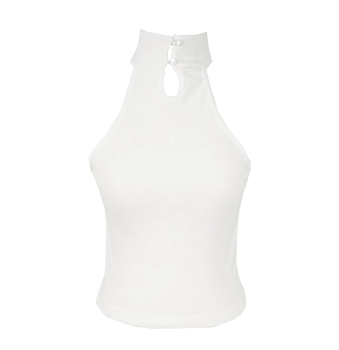 미애 홀터넥 버튼 슬리브리스 블랙 상품이미지1