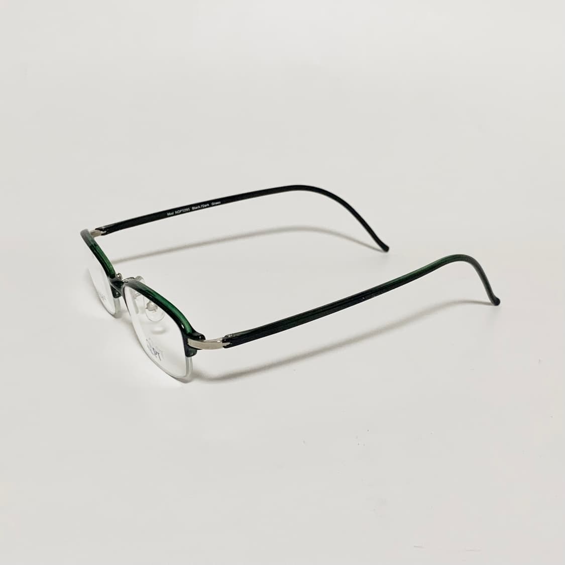 974 데드스탁 스퀘어 클리어 블랙 그린 반무테 초경량 빈티지안경 상품이미지3