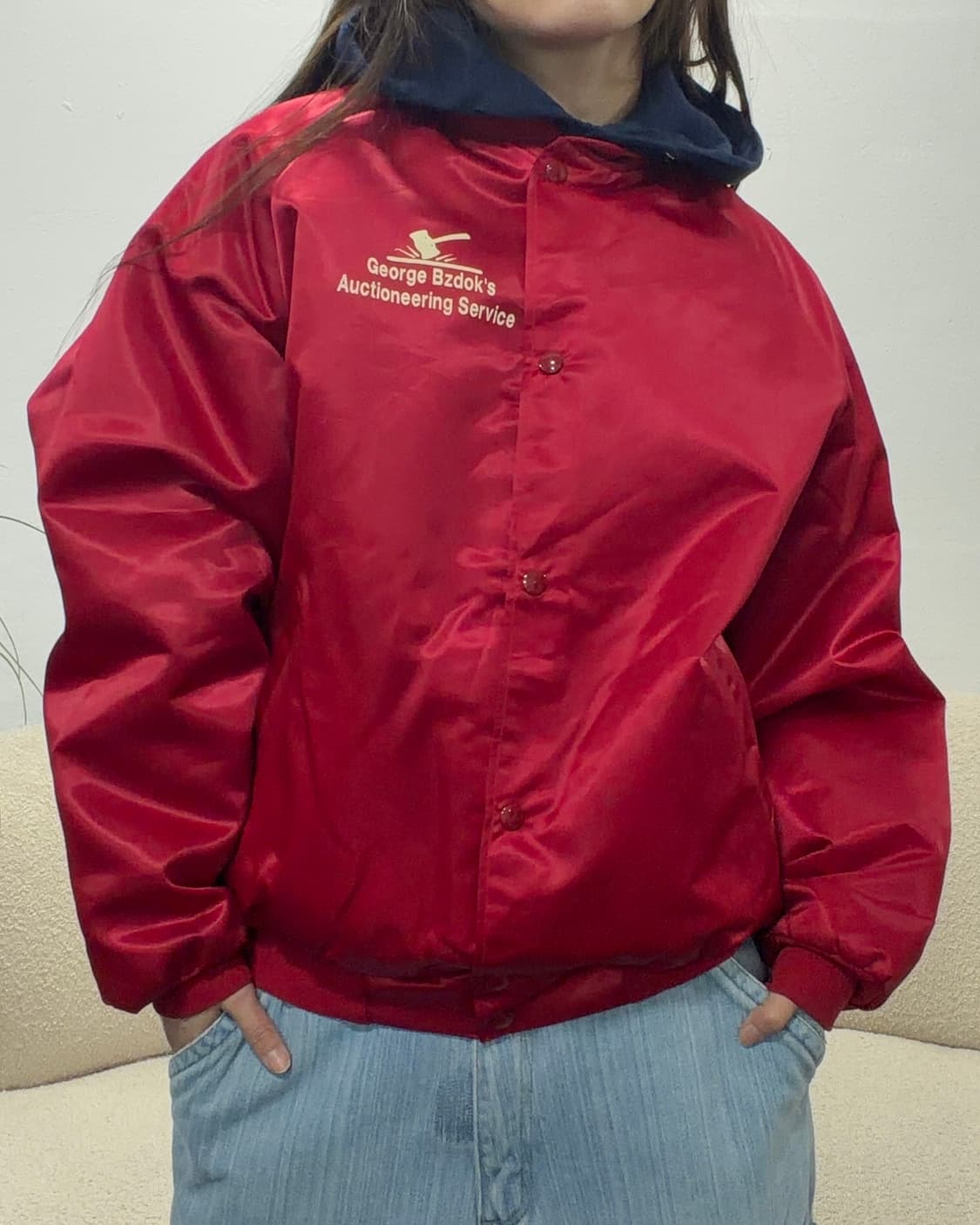 90s USA 빈티지 올드스쿨 유광레드 스타디움자켓 상품이미지2