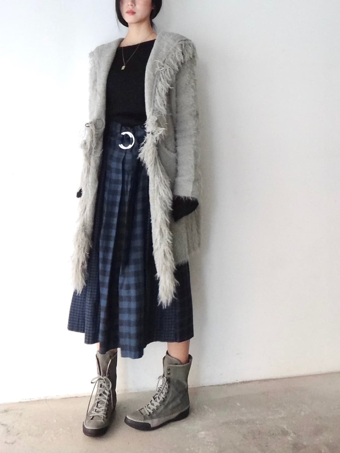 Boucle hoody open cardigan / grey 상품이미지1