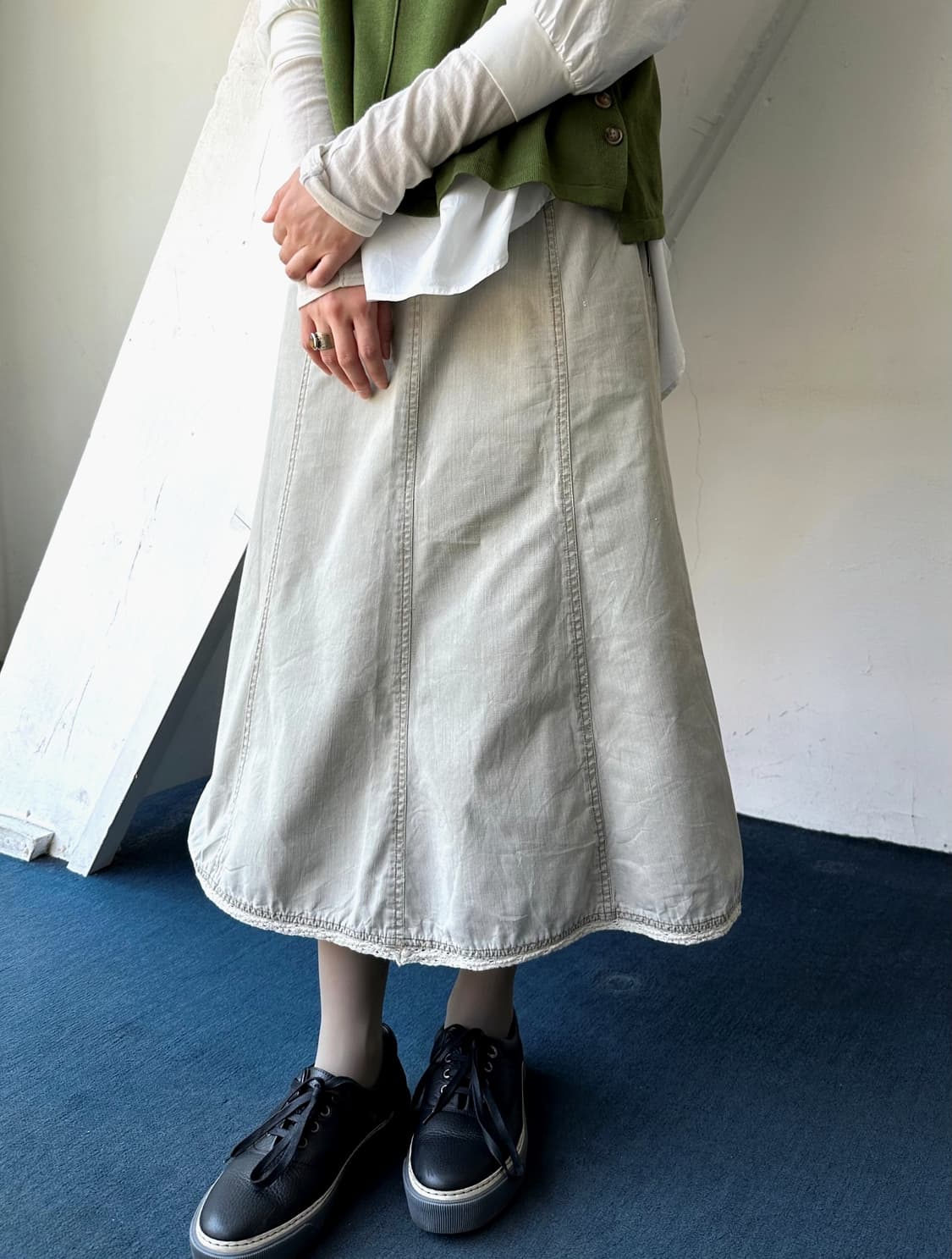 Light denim washed deisgn long skirt 상품이미지6