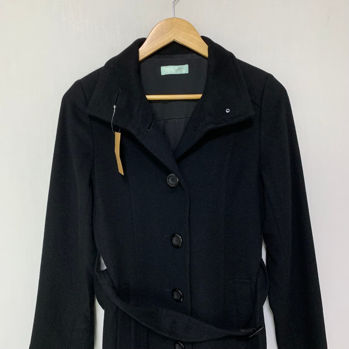 일본 빈티지 하이넥 블랙 벨트 캐시미어 100% 여성 코트 상품이미지7