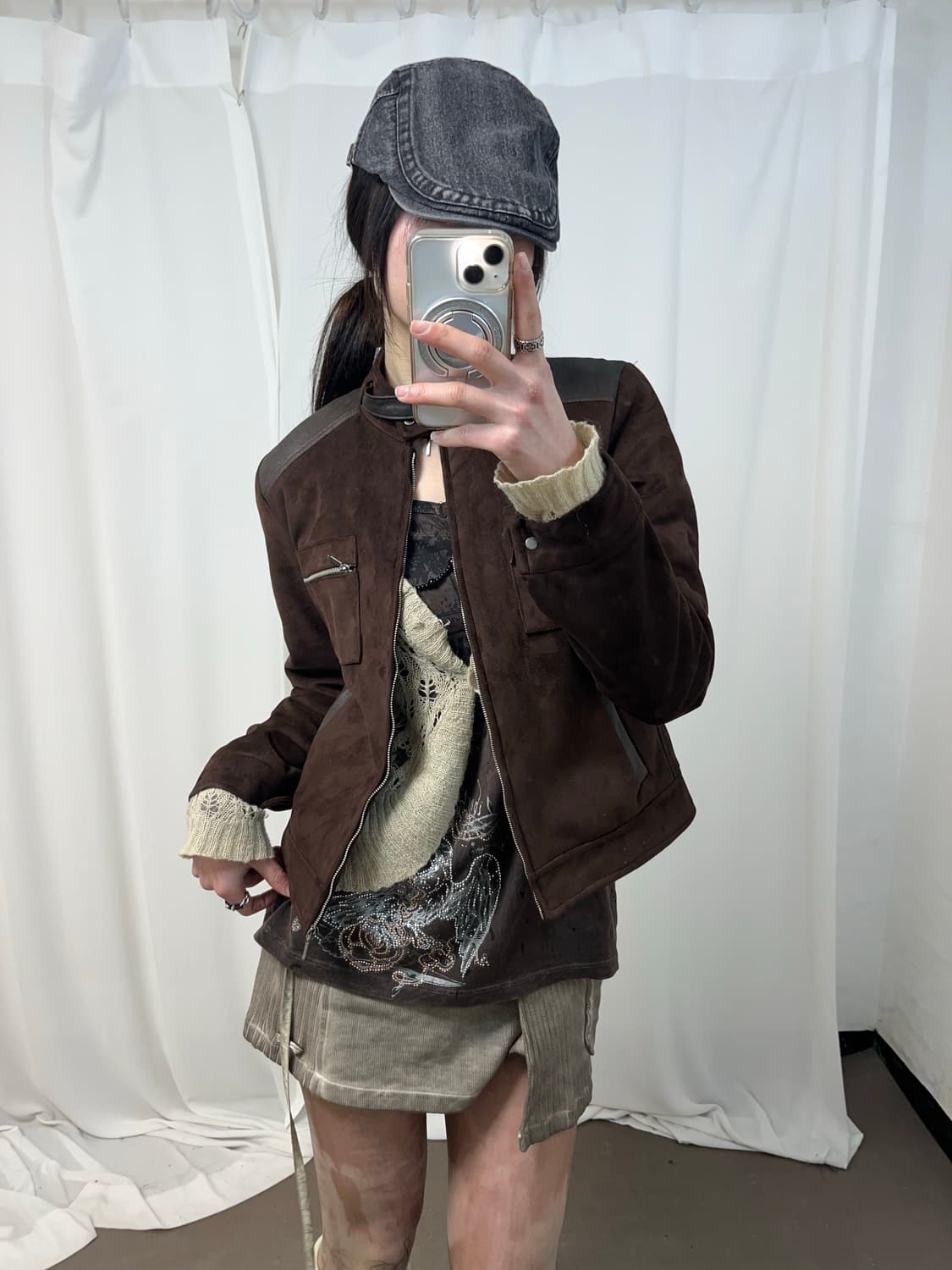 Y2K 브라운 스웨이드 자켓 상품이미지1
