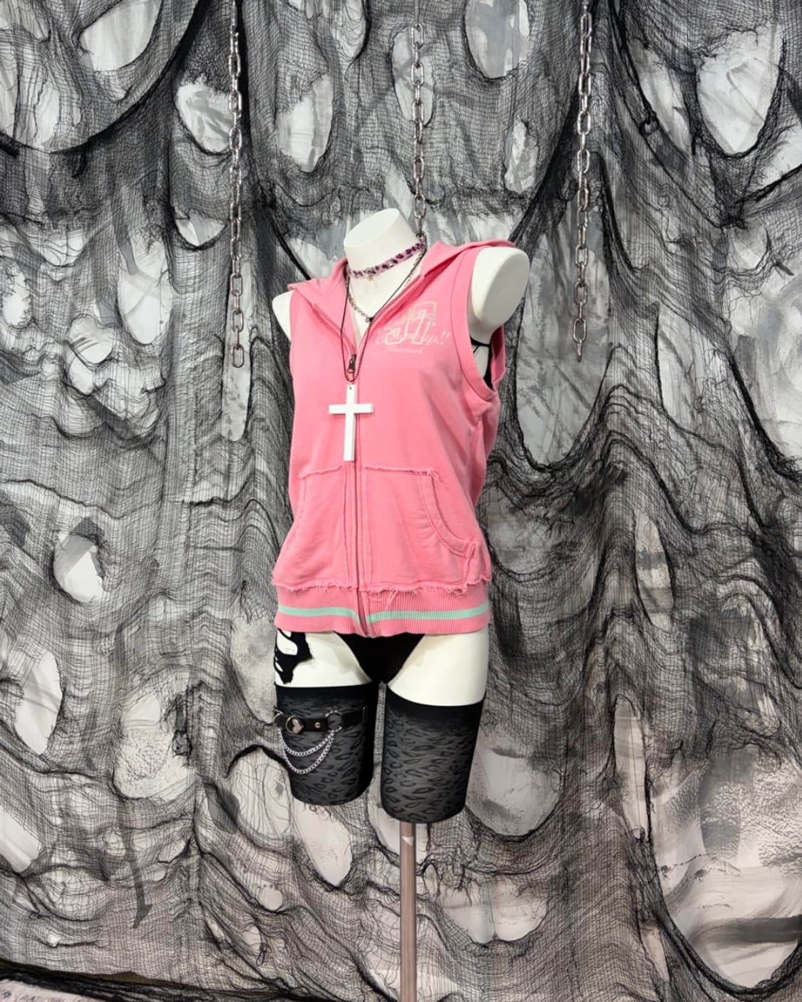 00‘s Y2k kiss mark pink vest  상품이미지1