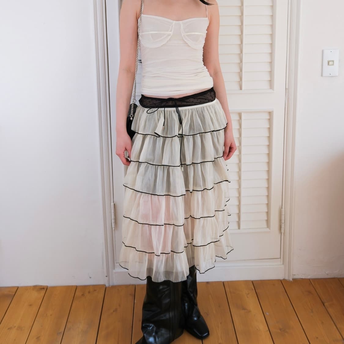 Noir Tiered Skirt *Cream 상품이미지3