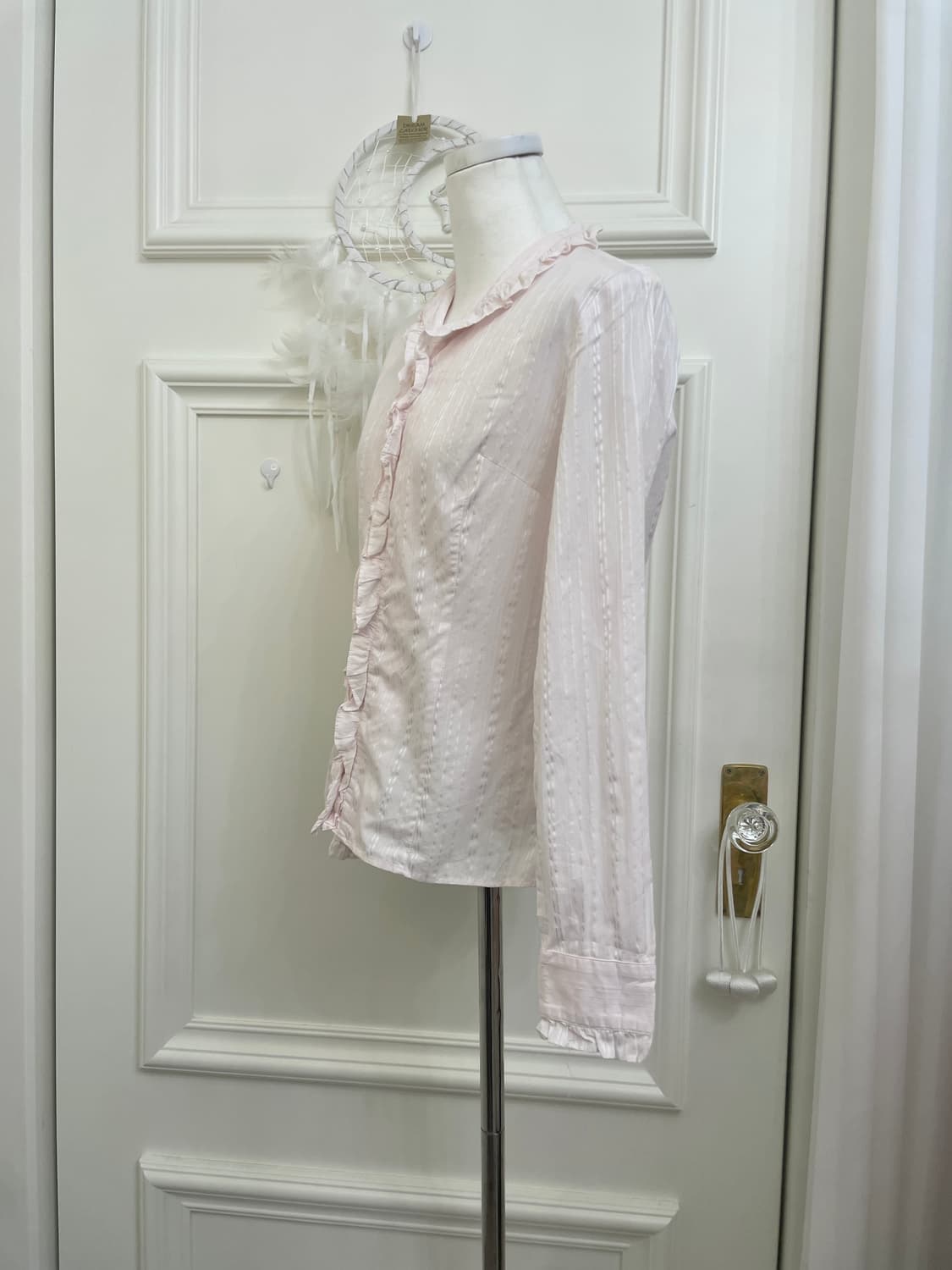 pink ruffle collar cute shirt(size-M) 상품이미지2