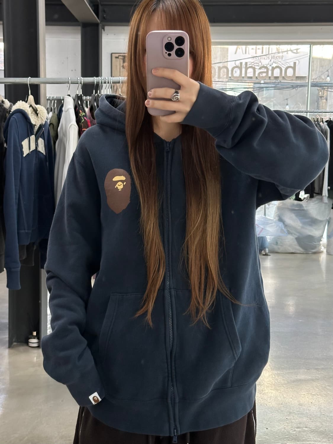 베이프 사루 후드집업 네이비 상품이미지3