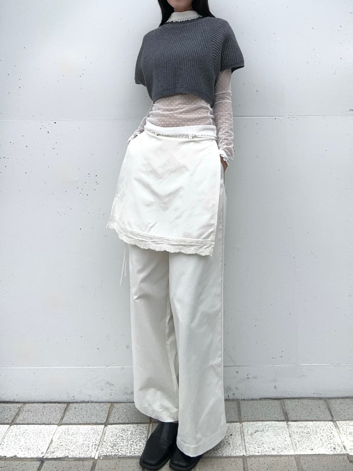 Cable half layered knit / grey 상품이미지7
