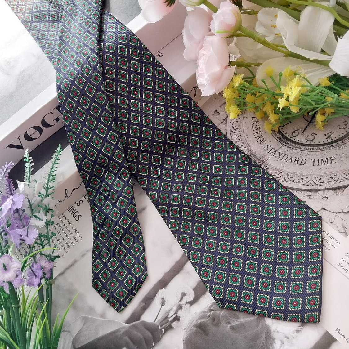 니나리치 실크 네이비&그린 다이아 넥타이 9.2cm A+등급 K1297
 상품이미지2