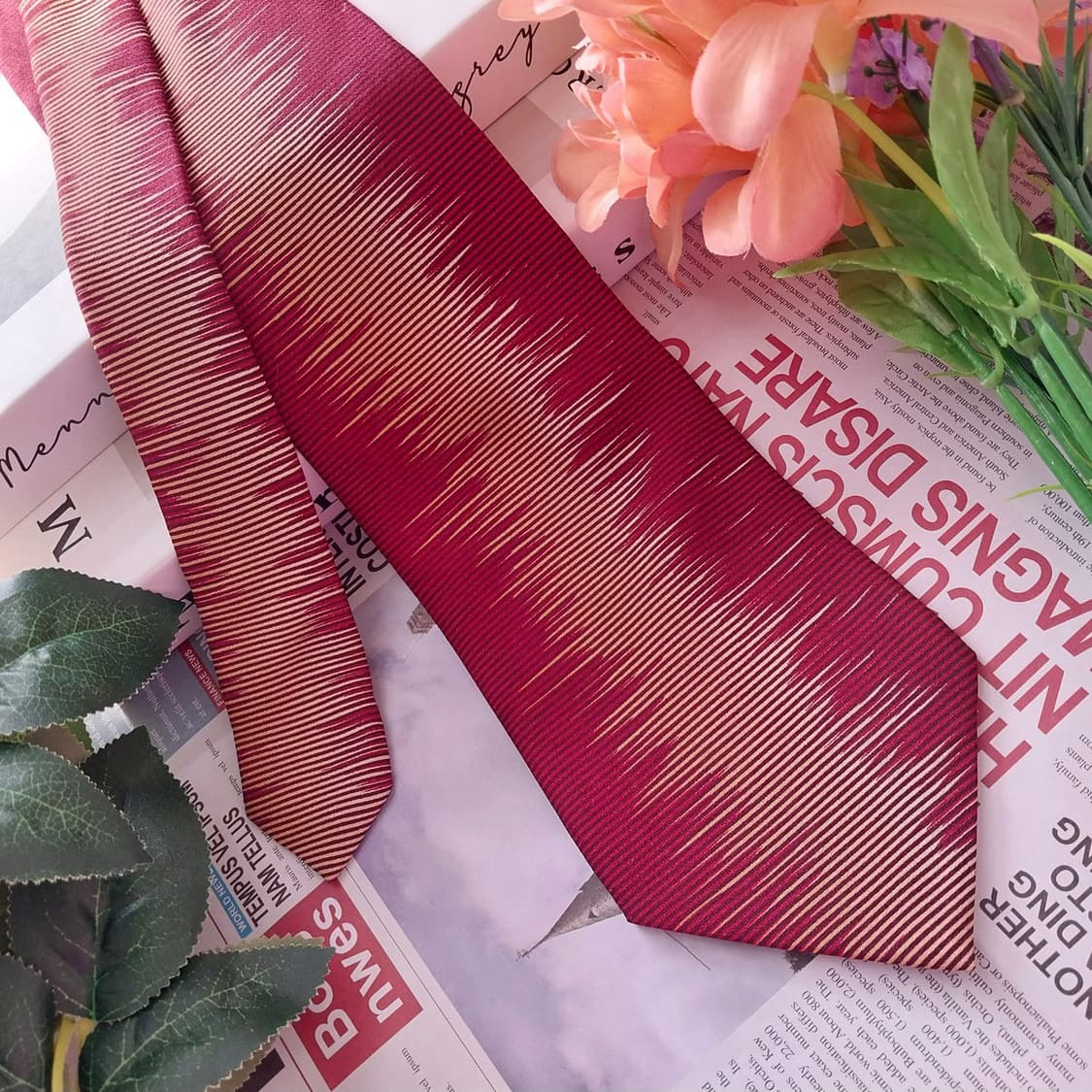피에르 발망 실크 와인 스트라이프 넥타이 9.8cm A+등급 K1332 상품이미지3